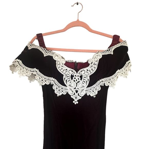 Vintage Jessica McClintock Maroon Velvet Bridesmaid Prom Homecoming Formal Gown - Picture 6 of 14